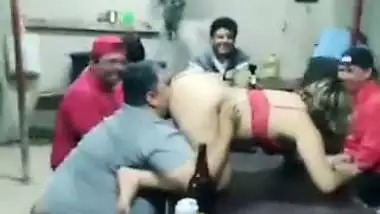 A cheap whore entertains a group of men in desi sex video