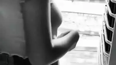 Girl shows her boobs on a running train for fun