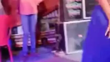 Two slim Desi teens seductively dance during XXX show under the tent