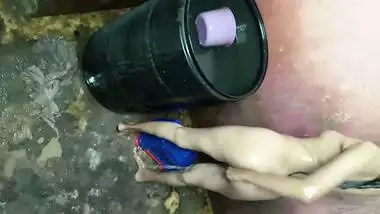 Slim figured Indian girl making her bathing selfie