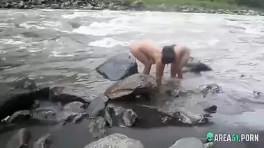 voyeur sex clip two sexy desi aunty taking a bath outdoor by the river