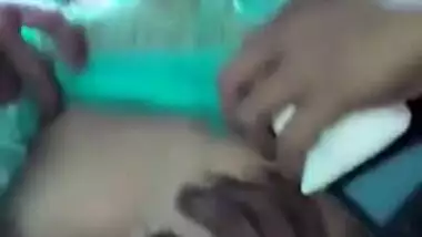 Horny Indian female un green helps man relax touching her XXX boobs
