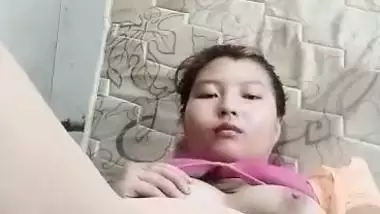 Nepali girl masturbating using big cucumber