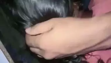 Shy girlfriend sucking dick of lover through pant zip open