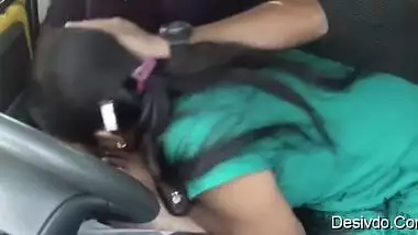 horny indian chick sucks cock while driving