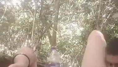 Mistress lets her servant lick her pussy during outdoor sex